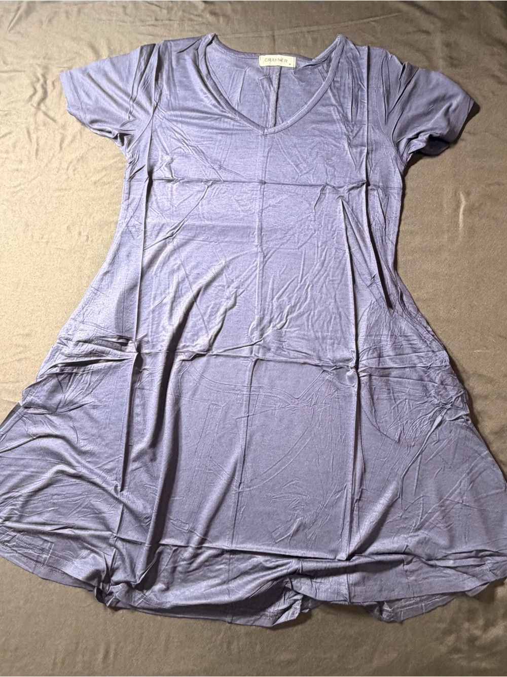 Crayner navy blue V-Neck Short Sleeve A-Line Tunic